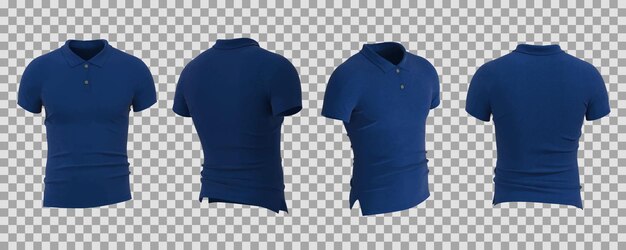 realistic blue male polo shirt in different view