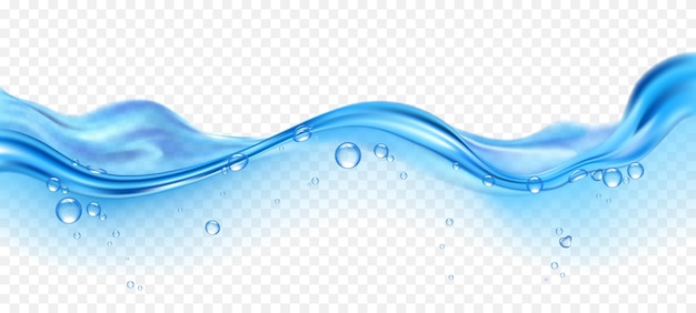 Free vector realistic blue water wave with bubbles on transparent background vector illustration