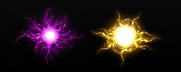 Realistic bolt circle with lightning explosion vector effect Electric thunder power ball discharge 3d isolated neon thunderstorm blast laser element Transparent spark fireball hit illustration