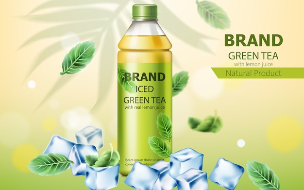 Free Vector realistic bottle of natural ice green tea