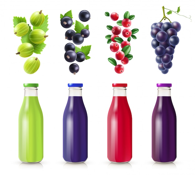 Free Vector realistic bottles with berry juice set