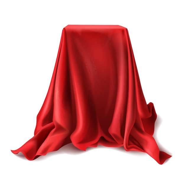 Free Vector realistic box covered with red silk cloth isolated on white background.