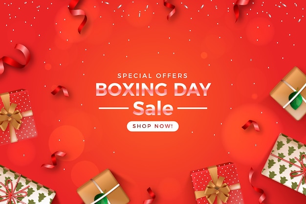 Realistic boxing day sale background