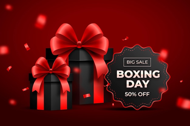 Realistic boxing day sale background