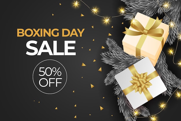 Realistic boxing day sale background