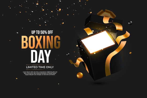 Realistic boxing day sale background