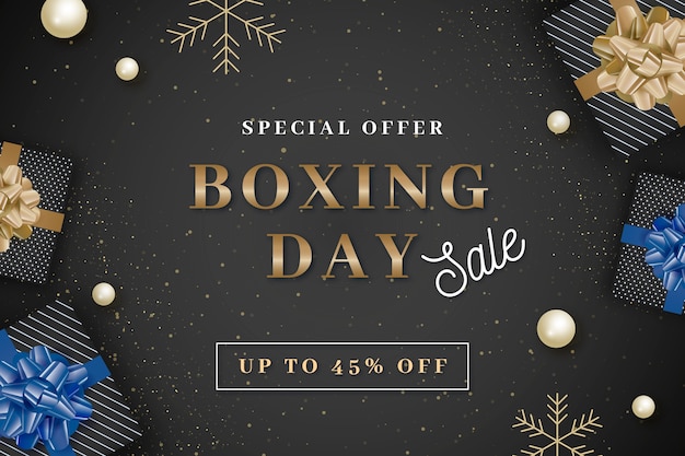 Realistic boxing day sale background