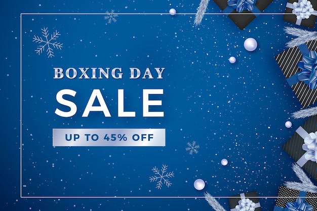 Realistic boxing day sale background