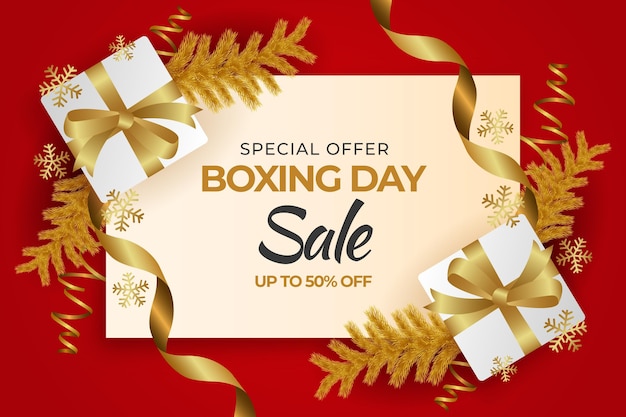 Realistic boxing day sale background