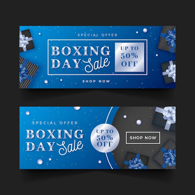 Realistic boxing day sale horizontal banners set