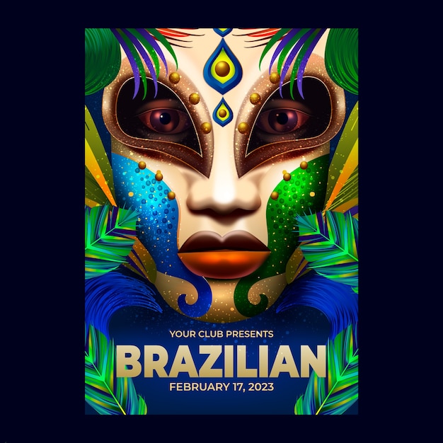 Free Vector realistic  brazilian carnival poster template