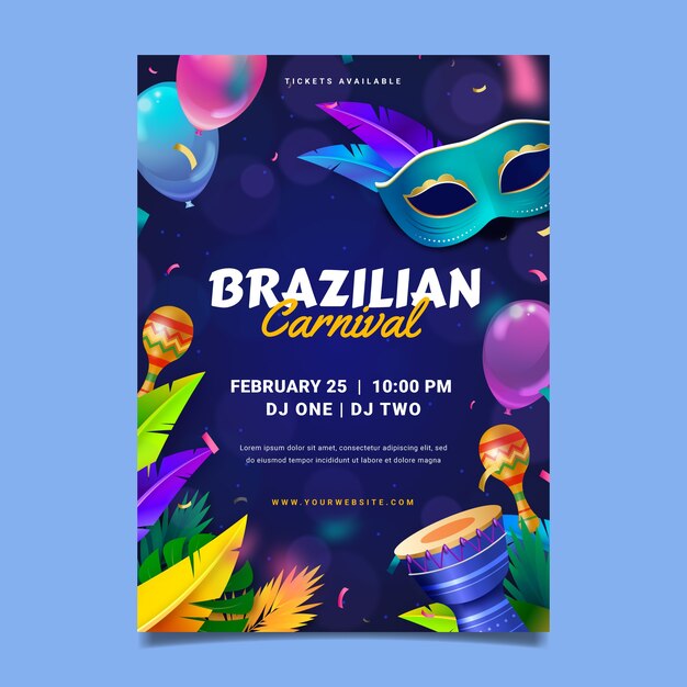 Realistic brazilian carnival vertical flyer template