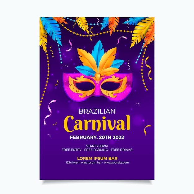 Realistic brazilian carnival vertical poster template