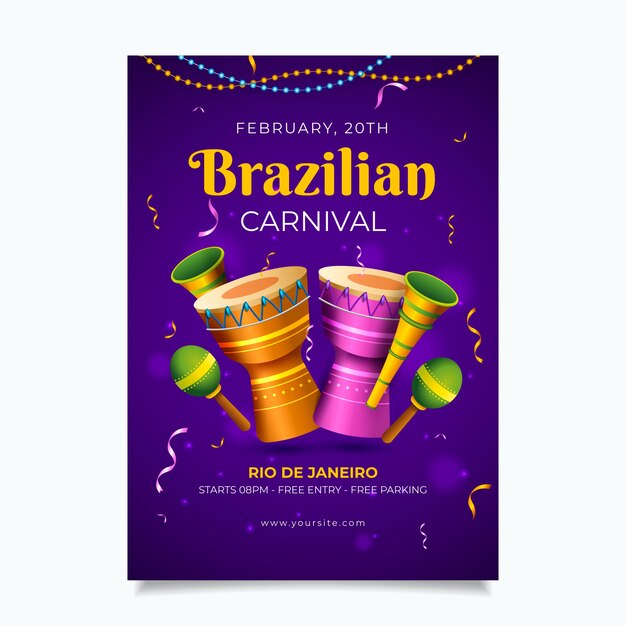 Realistic brazilian carnival vertical poster template