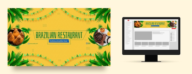 Free Vector realistic brazilian restaurant youtube channel art