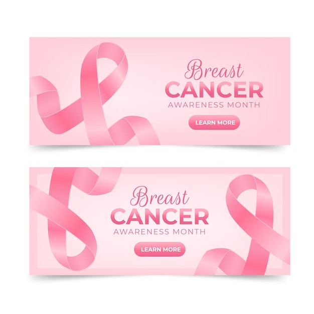 Realistic breast cancer awareness month horizontal banners set