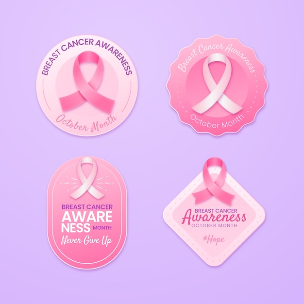 Realistic breast cancer awareness month labels collection