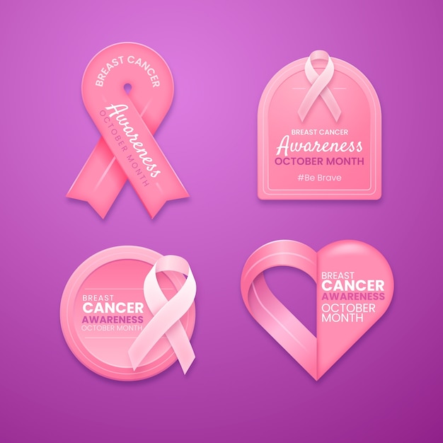 Free Vector realistic breast cancer awareness month labels collection