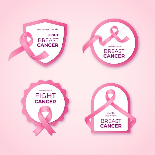 Realistic breast cancer awareness month labels collection