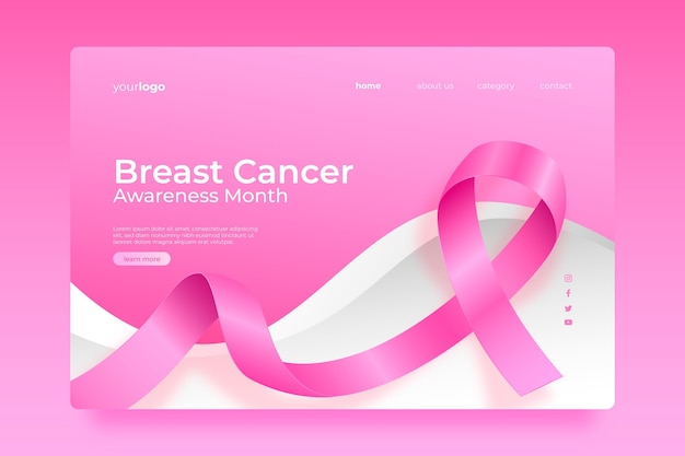 Realistic breast cancer awareness month landing page template