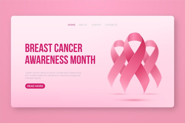 Realistic breast cancer awareness month landing page template