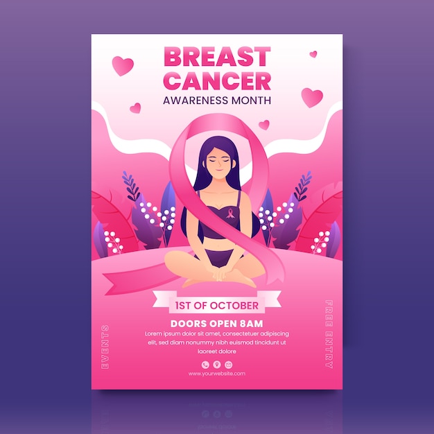 Free Vector realistic breast cancer awareness month vertical flyer template