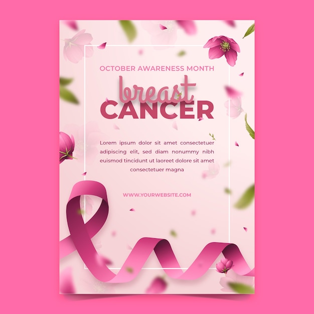 Realistic breast cancer awareness month vertical poster template