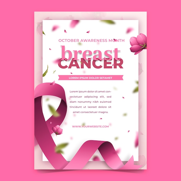 Realistic breast cancer awareness month vertical poster template