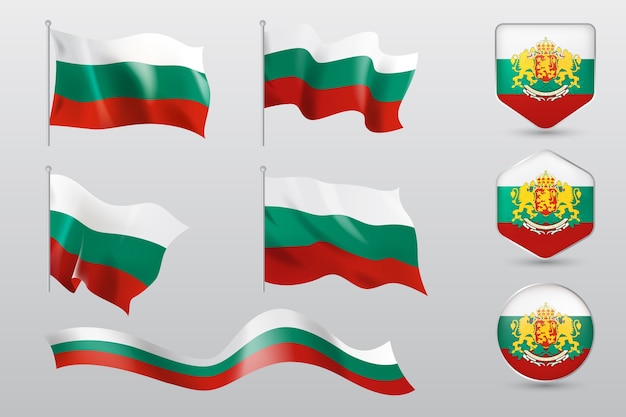 Free Vector realistic bulgarian flag and national emblems collection