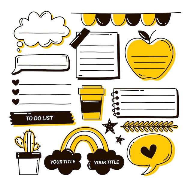 Free Vector realistic bullet journal with doodles and drawings