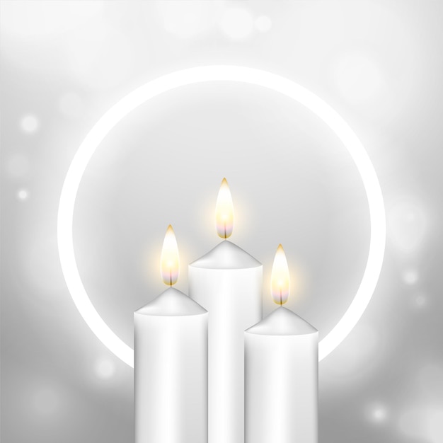 Free Vector realistic burning church candle shiny background with neon frame vector