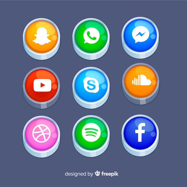 Free Vector realistic buttons with social media logo collection