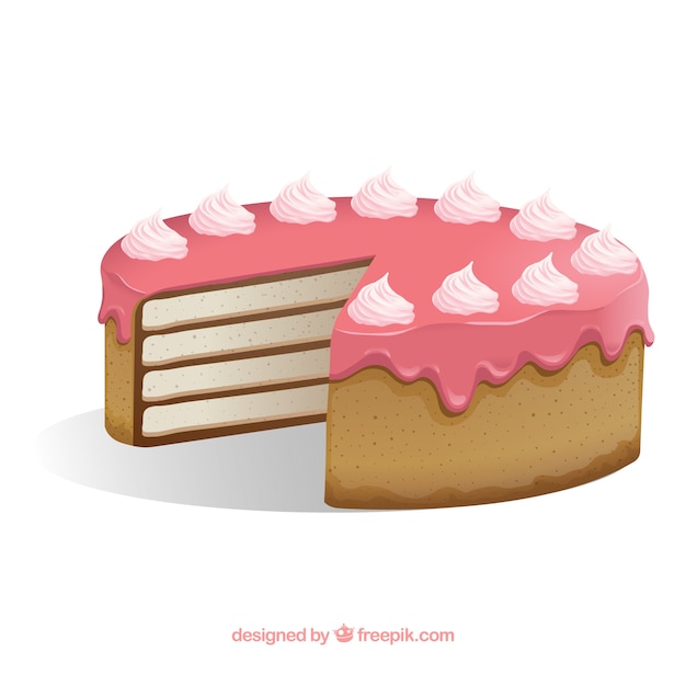 Free vector realistic cake with pink glaze