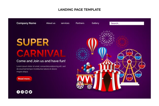 Realistic carnival landing page template