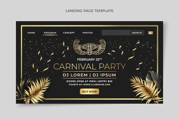 Realistic carnival landing page template