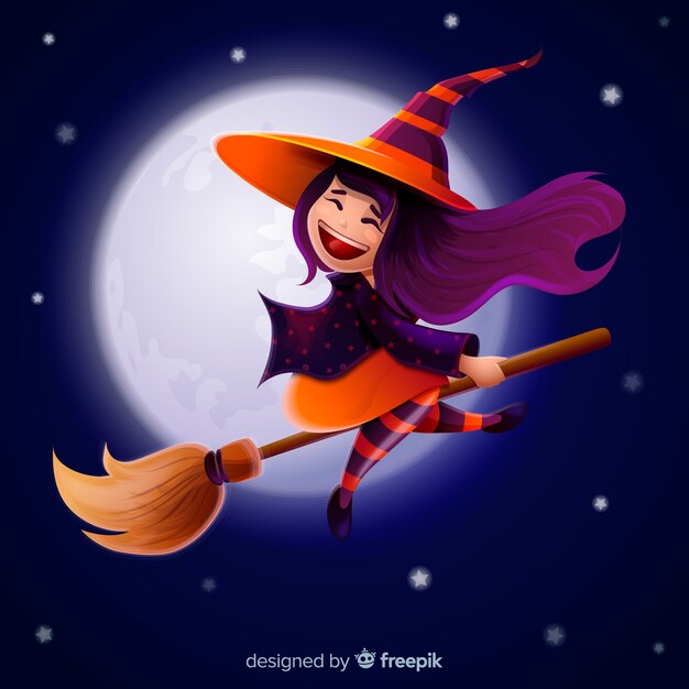 Realistic cartoon halloween witch