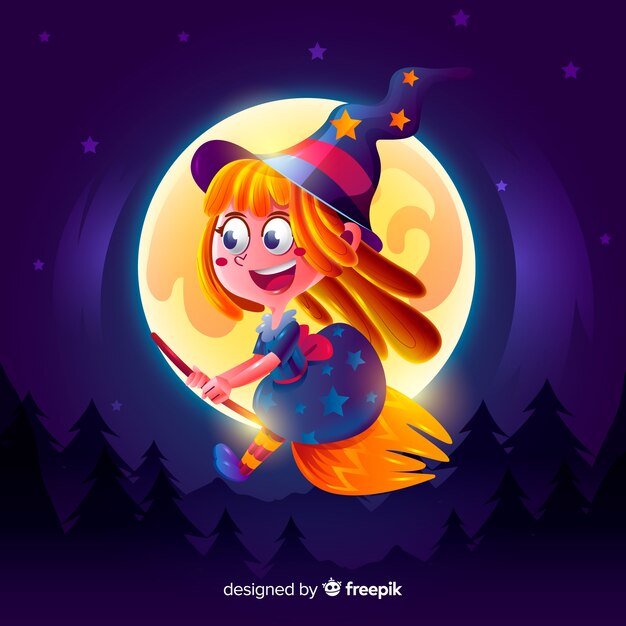 Realistic cartoon haloween witch