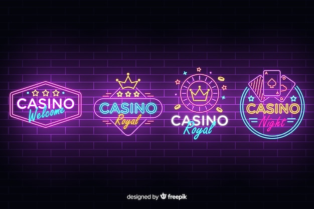 Realistic casino neon sign collection