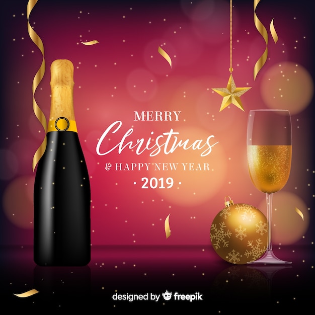 Realistic champagne new year background