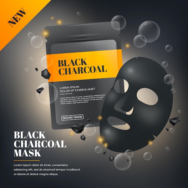 Free Vector realistic charcoal sheet mask ad