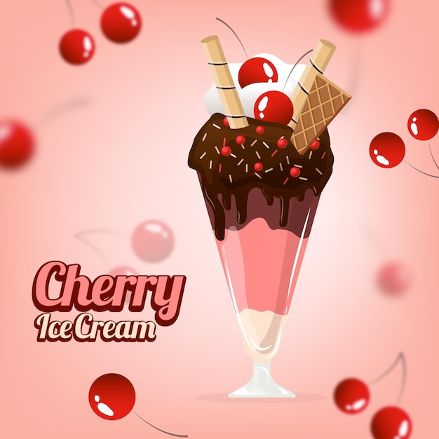 Free Vector realistic cherry ice cream ad