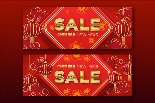 Realistic chinese new year sale horizontal banners set