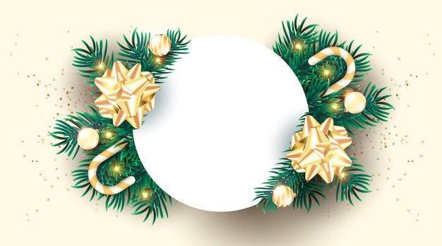 Realistic Christmas Background with white copy space and 3d ornaments