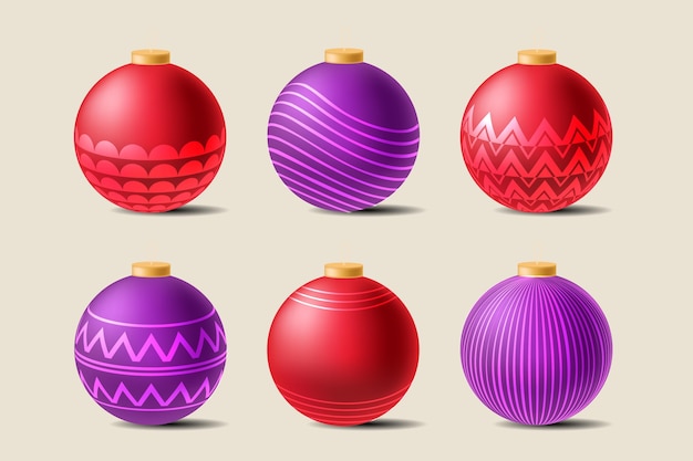 Realistic christmas ball ornaments collection