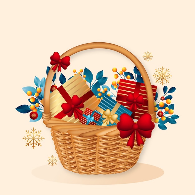 Free Vector realistic christmas basket illustration