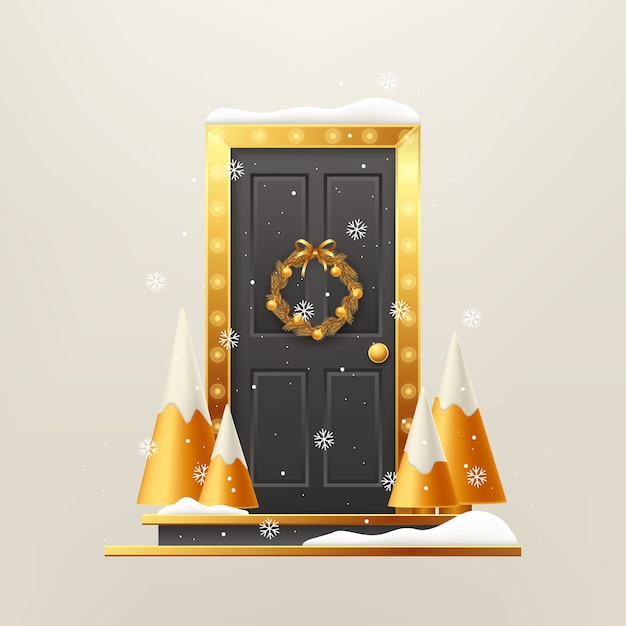 Free Vector realistic christmas door illustration