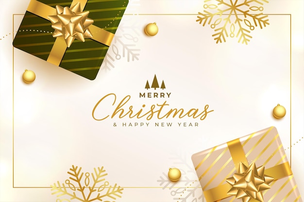 Realistic christmas greeting with snowflake and gift box design