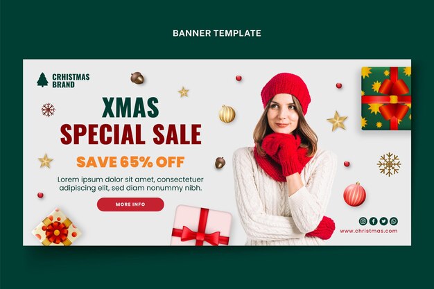 Realistic christmas horizontal banner template