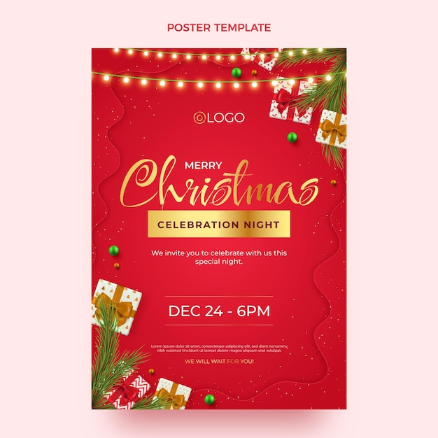 Realistic christmas invitation template