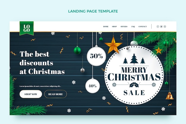 Realistic christmas landing page template